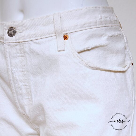 Levi's 501 Distressed Button Fly High Waist Frayed Hem Side Slit Denim Shorts - Picture 10 of 14